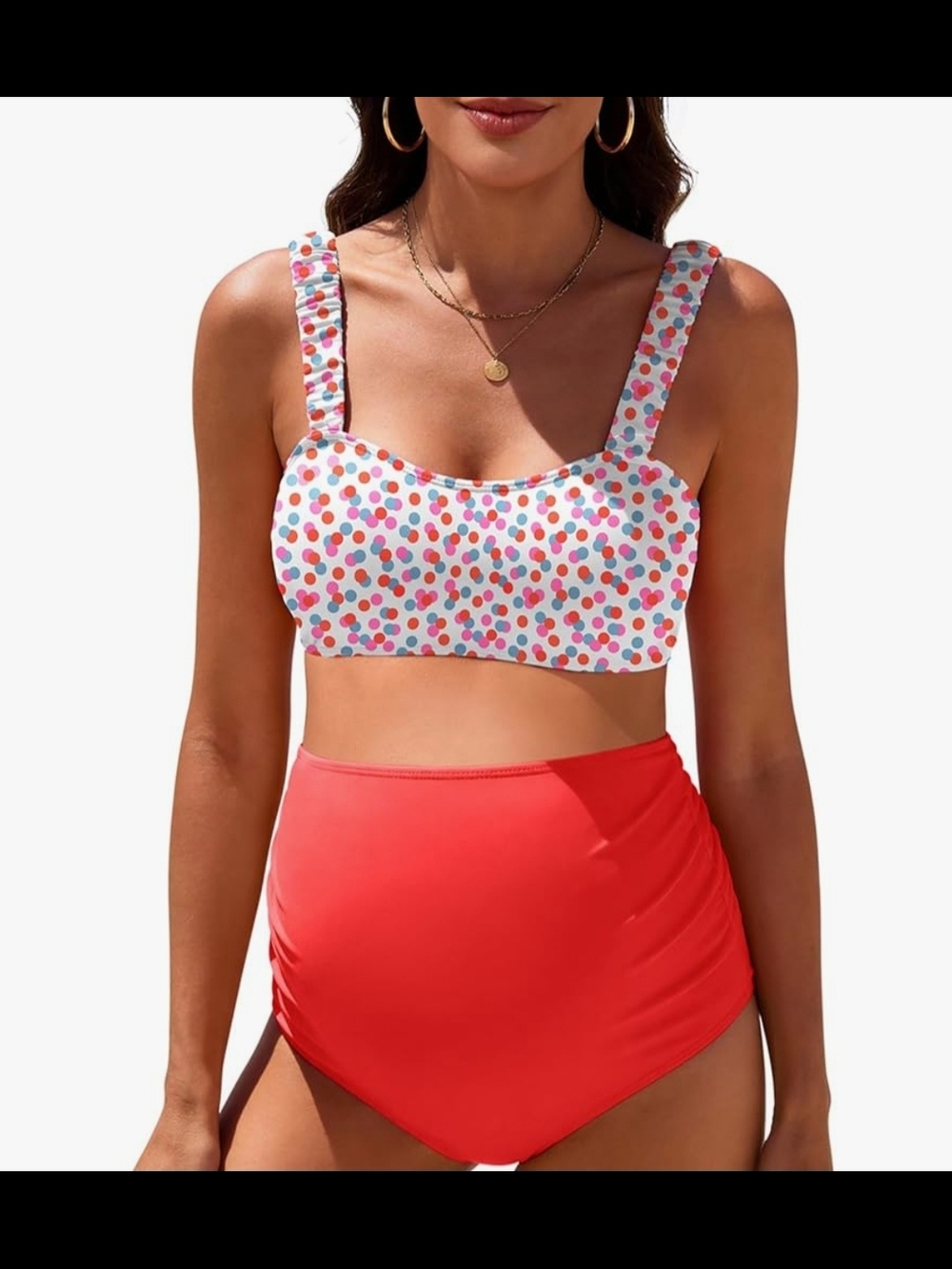 Maternity Polka Dot & Red High-Waist Swim Bottoms - Women Size XL‎ Swim Swimwear